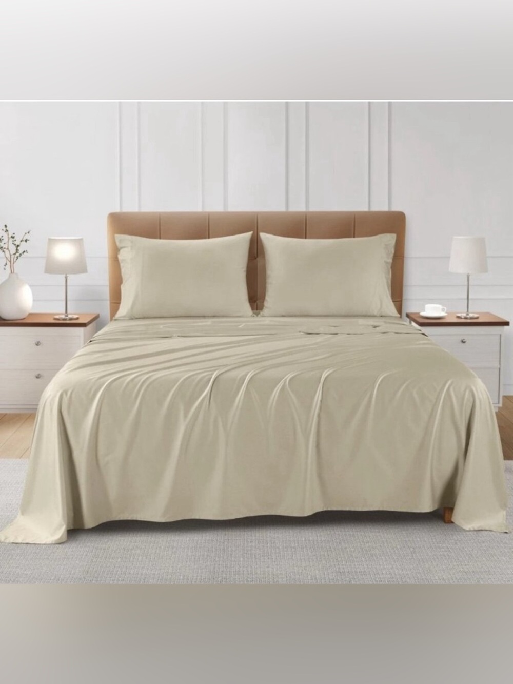 NWT SleepRX 300 Thread Count 4 Piece Sheet Sets, Color Oatmeal / Tan, Size Queen